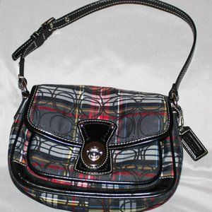 COACH 15477 Signature Tartan Plaid Multi Color Penny Flap Demi Purse
